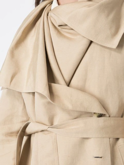 Shop Aalto Draped Collar Trench Coat - Neutrals