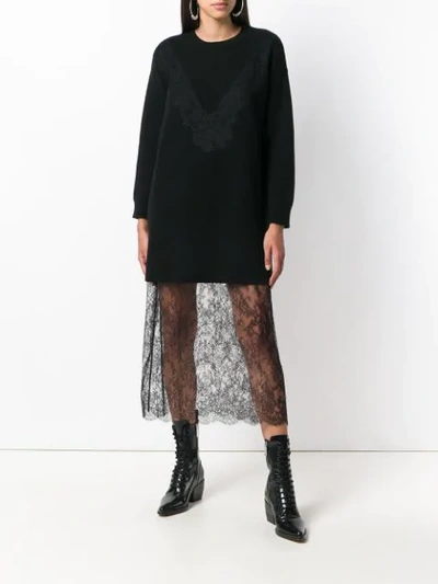 Shop Valentino Lace Knit Dress In Black