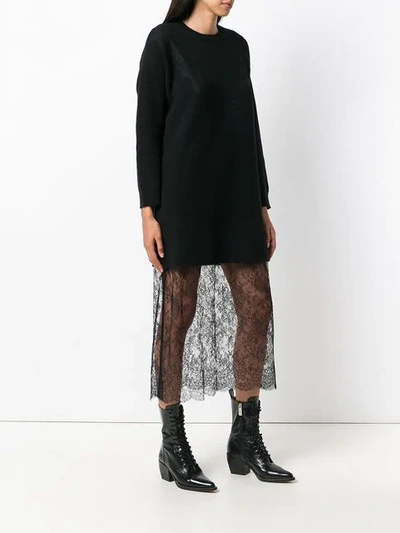 Shop Valentino Lace Knit Dress In Black