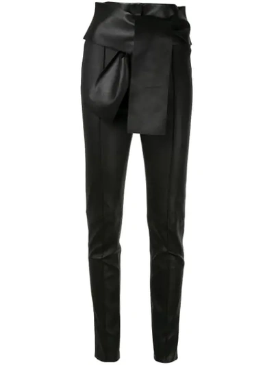 Shop Valentino Vltn Slim Leather Trousers In Black