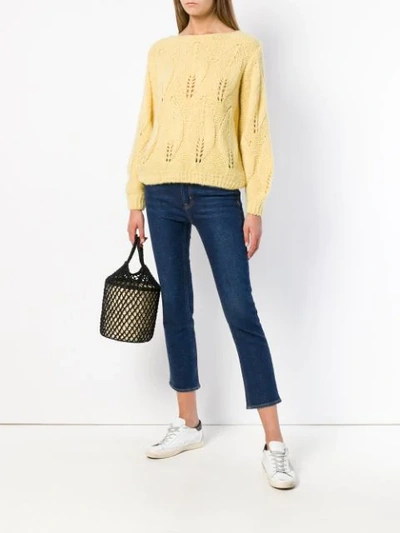 Shop M.i.h. Jeans Lacey Leaf Knit Sweater In Yellow