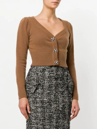 Shop N°21 Cropped Embellished Button Cardigan In Brown