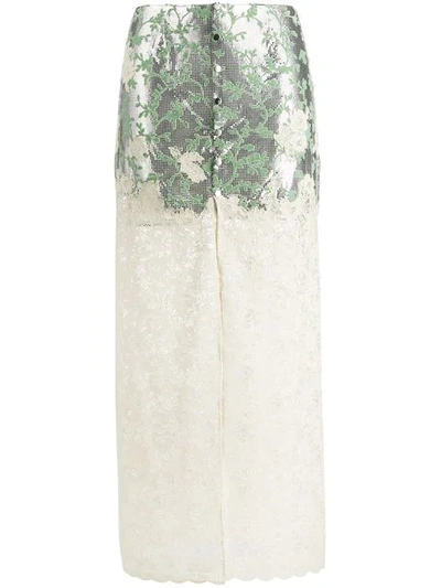 Shop Paco Rabanne Floral Lace Skirt In Metallic