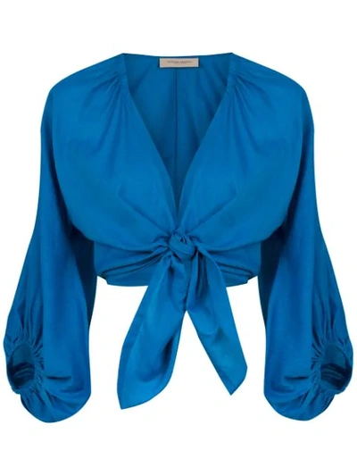 Shop Adriana Degreas Lace Up Shirt - Blue