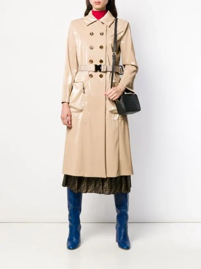 Shop Fendi Belted Trench Coat In Neutrals