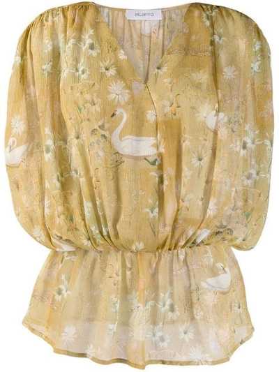 Shop Ailanto Swan Print Blouse In Green