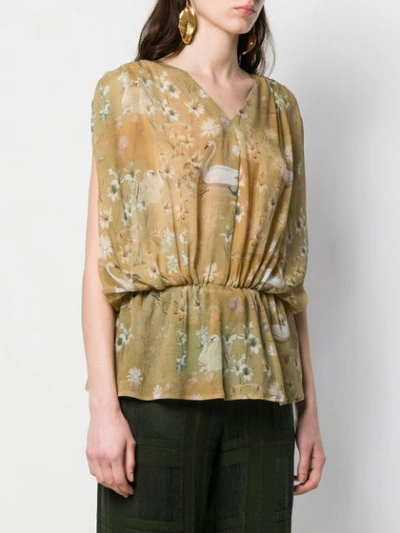 Shop Ailanto Swan Print Blouse In Green