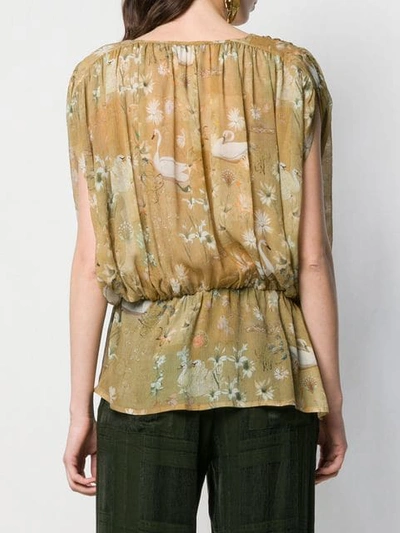 Shop Ailanto Swan Print Blouse In Green