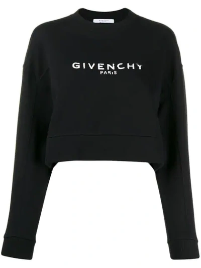 Shop Givenchy Cropped Logo Sweatshirt In 001 Black