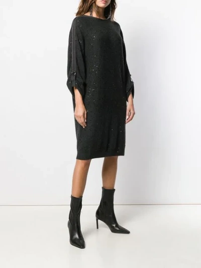 Shop Brunello Cucinelli Sequinned Knit Dress In Grey