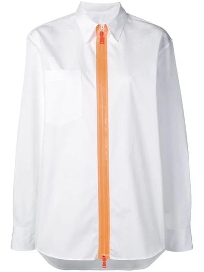 Shop Maison Margiela Contrast Zip Shirt In White
