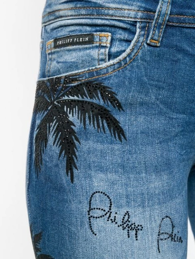 Shop Philipp Plein Palm Tree Print Jeans In Blue