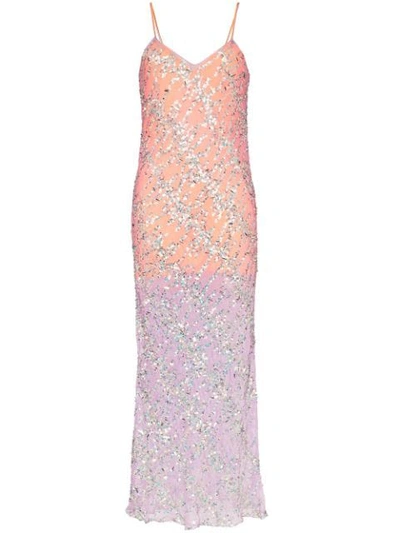 Shop Ashish Contrast Slip Sequin Embellished Sleeveless Gown In Purple