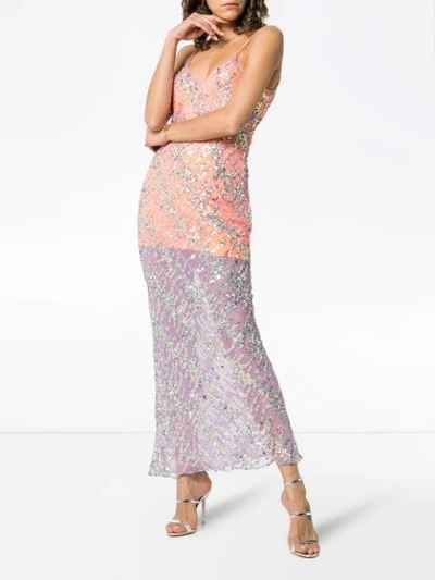 ASHISH CONTRAST SLIP SEQUIN EMBELLISHED SLEEVELESS GOWN - 紫色