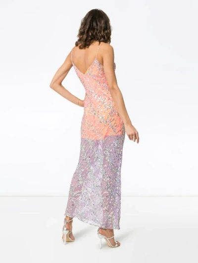 Shop Ashish Contrast Slip Sequin Embellished Sleeveless Gown In Purple