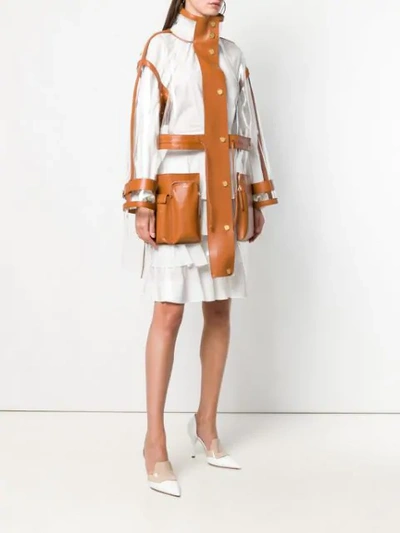 Shop Fendi Leather Trim See-through Raincoat In Brown