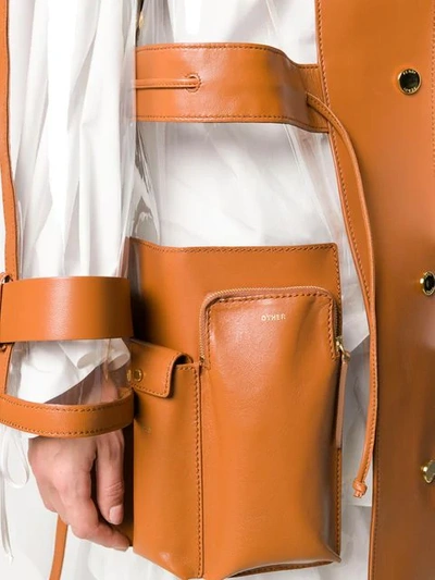 Shop Fendi Leather Trim See-through Raincoat In Brown