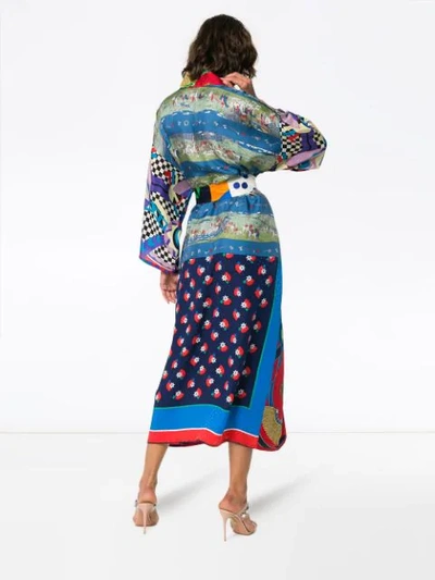 Shop Rianna + Nina Long Multi Checkerboard Floral Print Silk Kimono Robe - Multicolour