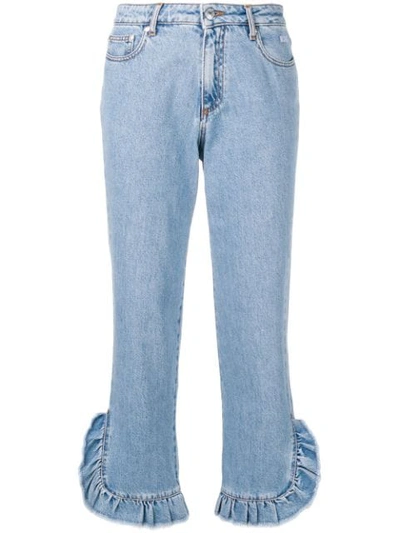 Shop Msgm Ruffle Trim Jeans In Blue