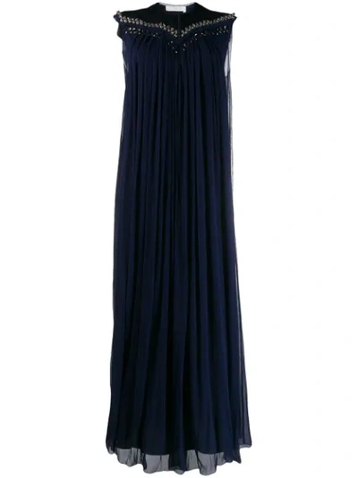 Shop Chloé Sleeveless Pleated Maxi Dress In Blue