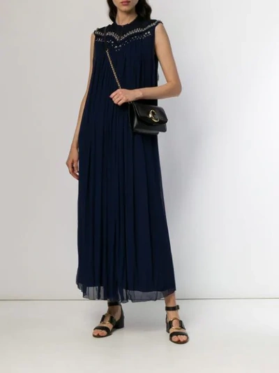 Shop Chloé Sleeveless Pleated Maxi Dress In Blue