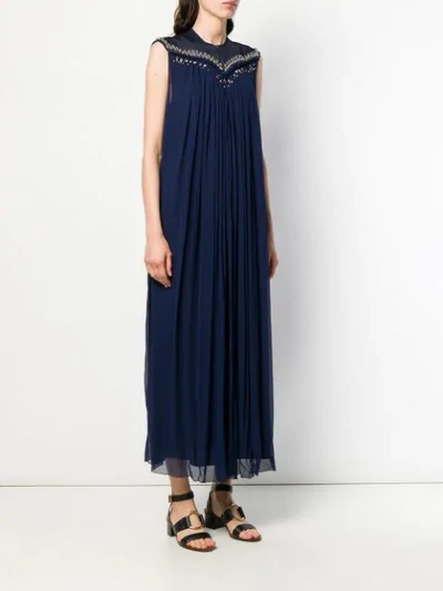 Shop Chloé Sleeveless Pleated Maxi Dress In Blue