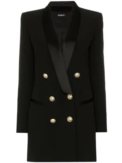 Shop Balmain Double-breasted Blazer Dress In Black