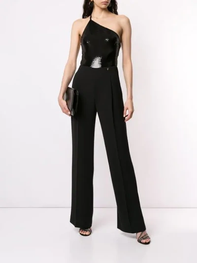 Shop Ralph Lauren One-shoulder Sequin Bodysuit In Black