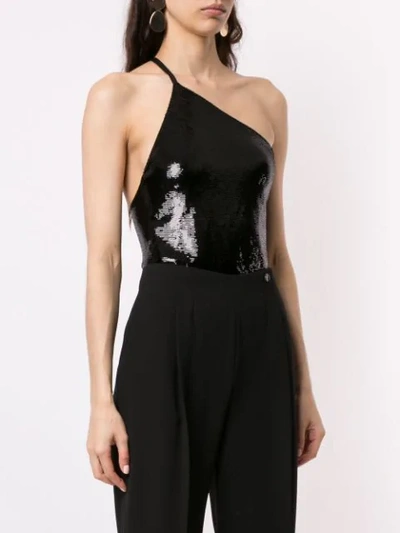 Shop Ralph Lauren One-shoulder Sequin Bodysuit In Black