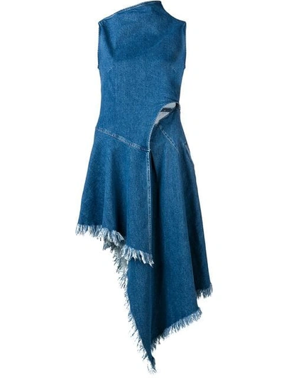 Shop 7 For All Mankind Asymmetric Denim Dress In Blue