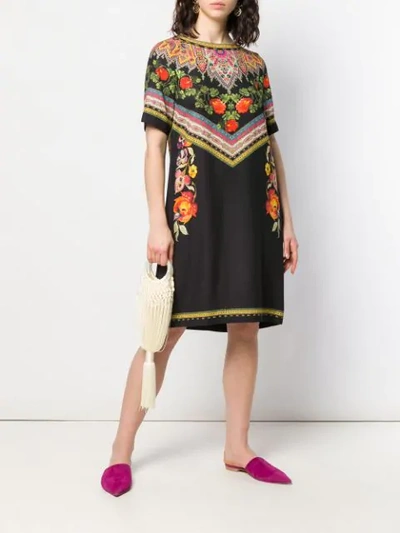 Shop Etro Floral Embroidered Effect Dress In Black