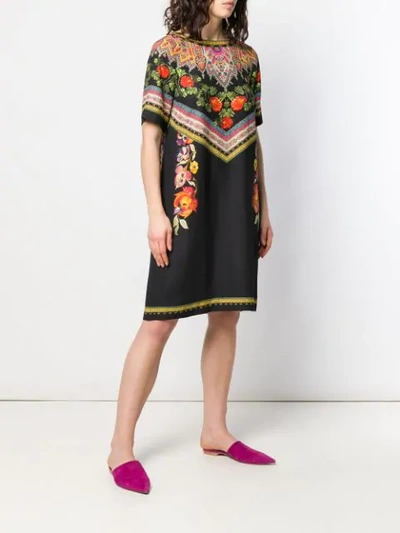 Shop Etro Floral Embroidered Effect Dress In Black