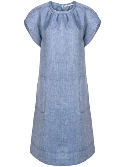 Shop Agnona Midi Denim Look Dress In Blue