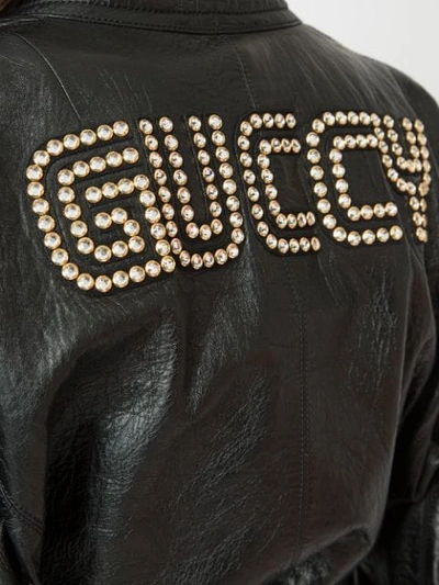 Shop Gucci Leather Jacket With Guccy Appliqué In Black