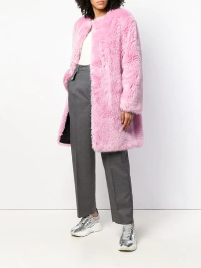 Shop Msgm Faux Fur Coat - Pink