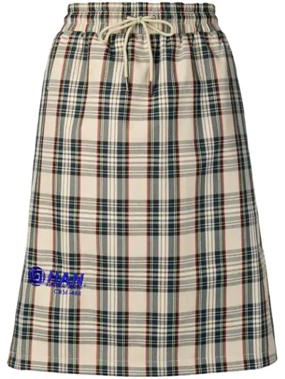 Shop Han Kjobenhavn Tartan Print Midi Skirt In Neutrals