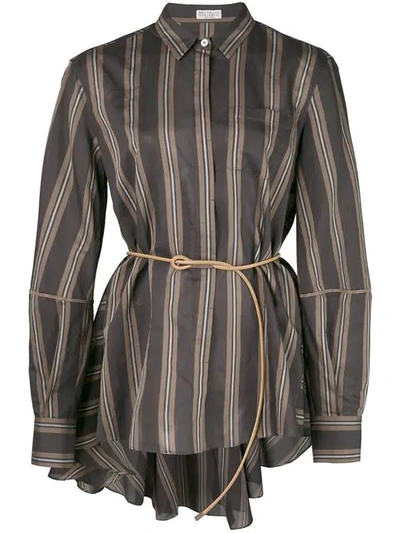 Shop Brunello Cucinelli Belt Detail Striped Shirt In Black