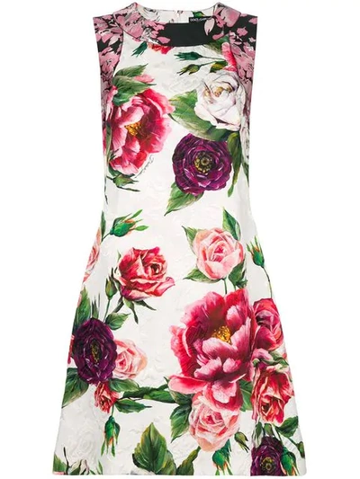 Shop Dolce & Gabbana Peony-print Dress In White