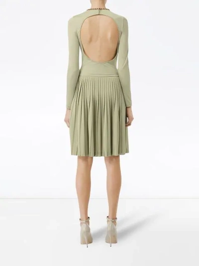 Shop Burberry Chain Detail Pleated Stretch Silk And Crepe Dress In Green