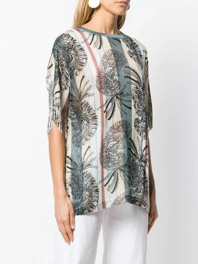 Shop Etro Fringed Paisley Top In Blue
