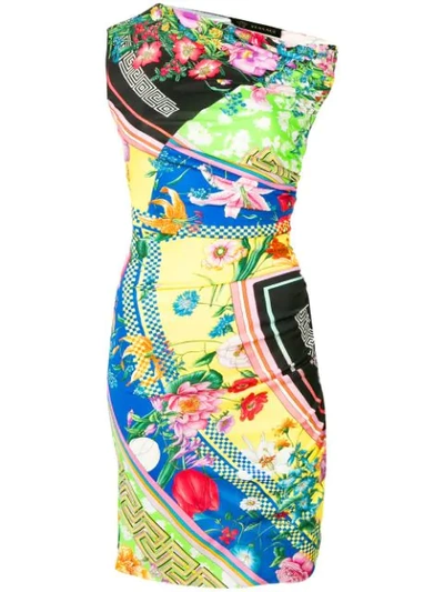 Shop Versace Printed Fitted Dress In Green