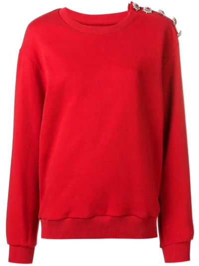 Shop Alexandre Vauthier Embellished Brooch Sweatshirt - Red