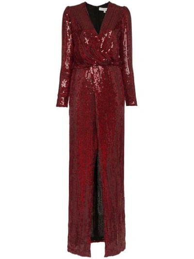 Shop Galvan Vera Sequin And Silk Maxi Dress In Red