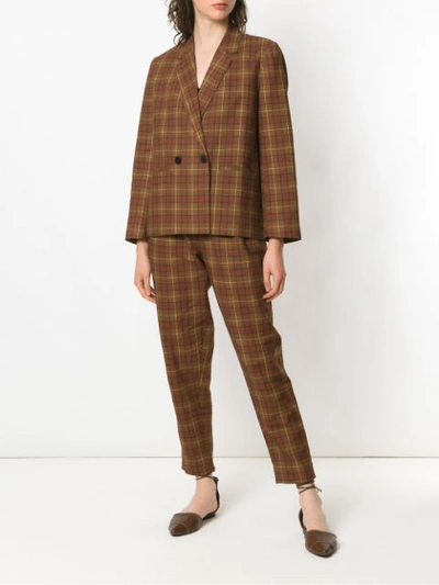 Shop Andrea Marques Checked Boxy Blazer In Brown