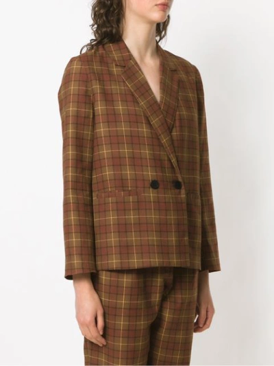 Shop Andrea Marques Checked Boxy Blazer In Brown