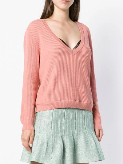 Shop Moschino Layered Ribbed Knit Sweater In Pink