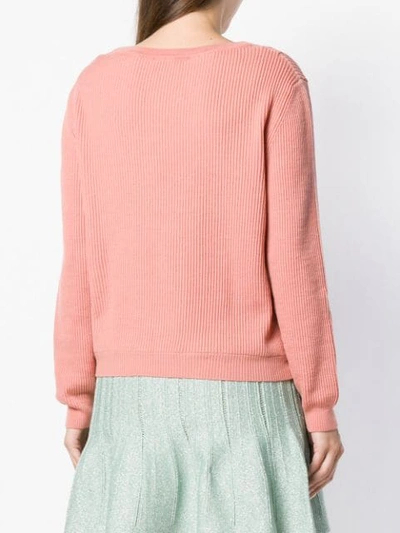 Shop Moschino Layered Ribbed Knit Sweater In Pink