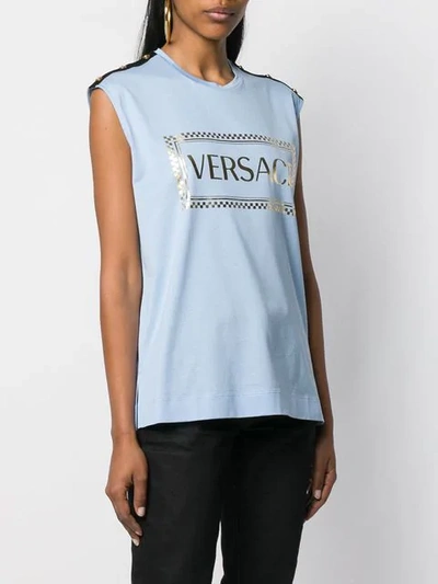 Shop Versace Logo Print Tank Top In Blue