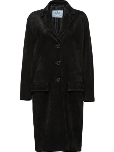 Shop Prada Midi Buttoned Coat In Black