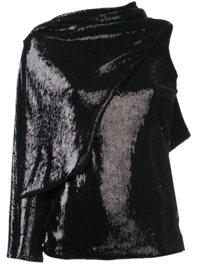 Shop Osman One Sleeve Sequin Blouse - Black